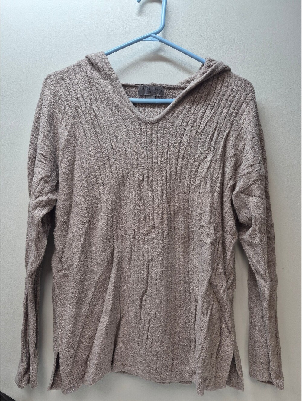 Barefoot Dreams CozyChic Lite Hooded Pullover Sweater, Size Large, Taupe B382